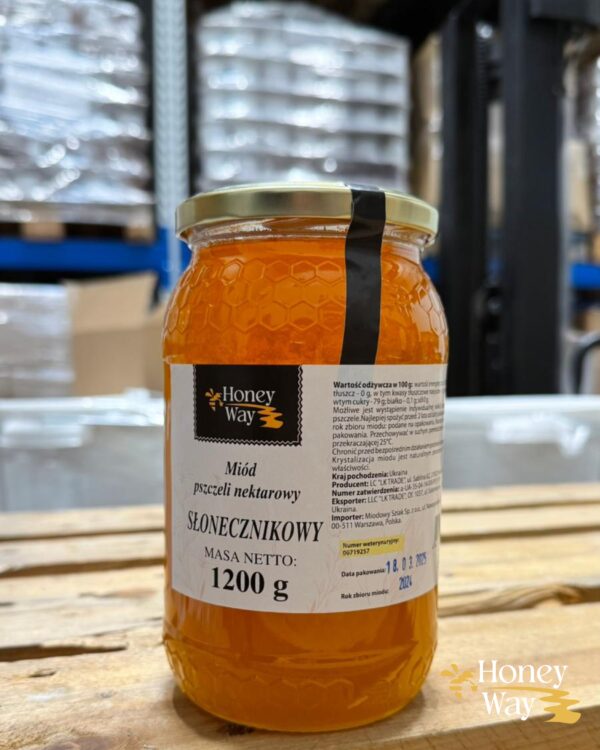 Miód słonecznikowy pszczeli naturalny nektarowy słoik 1,2 kg