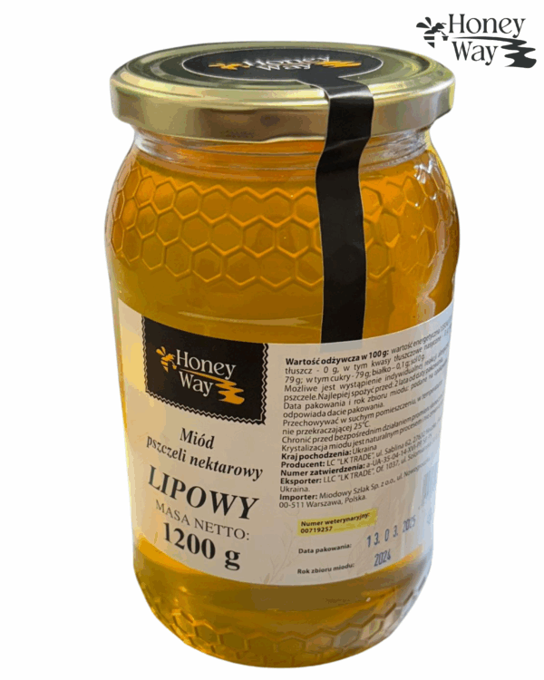 Miód lipowy naturalny pszczeli nektarowy - słoik 1,2 kg